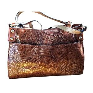 Patricia Nash Romina Leather Tobacco Fields Tooled Tan/Gold Tote Bag